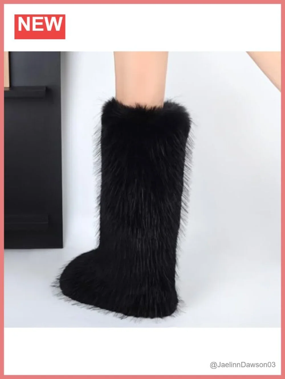 Women's Faux Fur Knee-High Winter Boots Round Toe Fluffy Outdoor